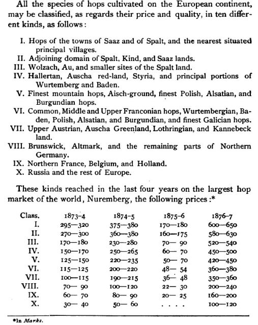 What hops traded for in Nuremberg at the end of the 19th century